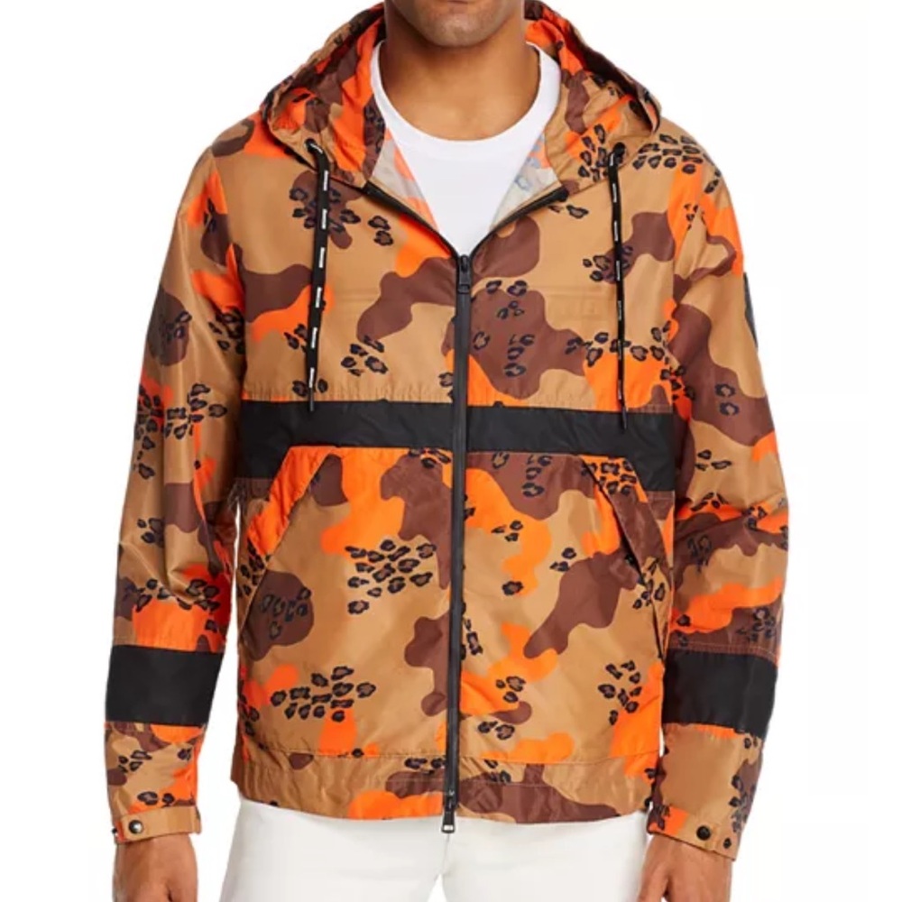 Moncler Men's Orange and Brown Camouflage Windbreaker